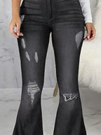 Full Size Distressed Raw Hem Flare Jeans - Piña Colada