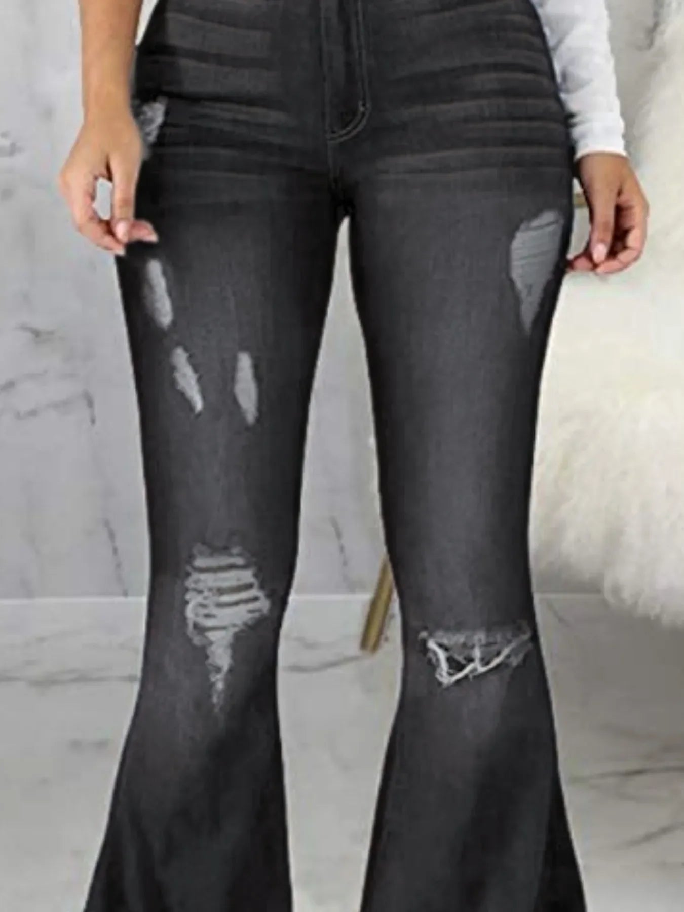 Full Size Distressed Raw Hem Flare Jeans - Piña Colada