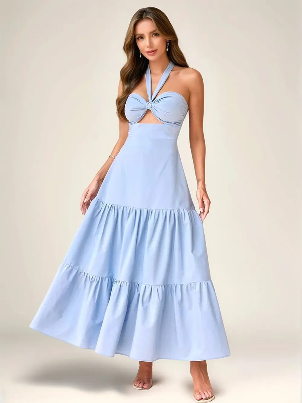 Twist Front Cutout Tiered Maxi Dress - Piña Colada