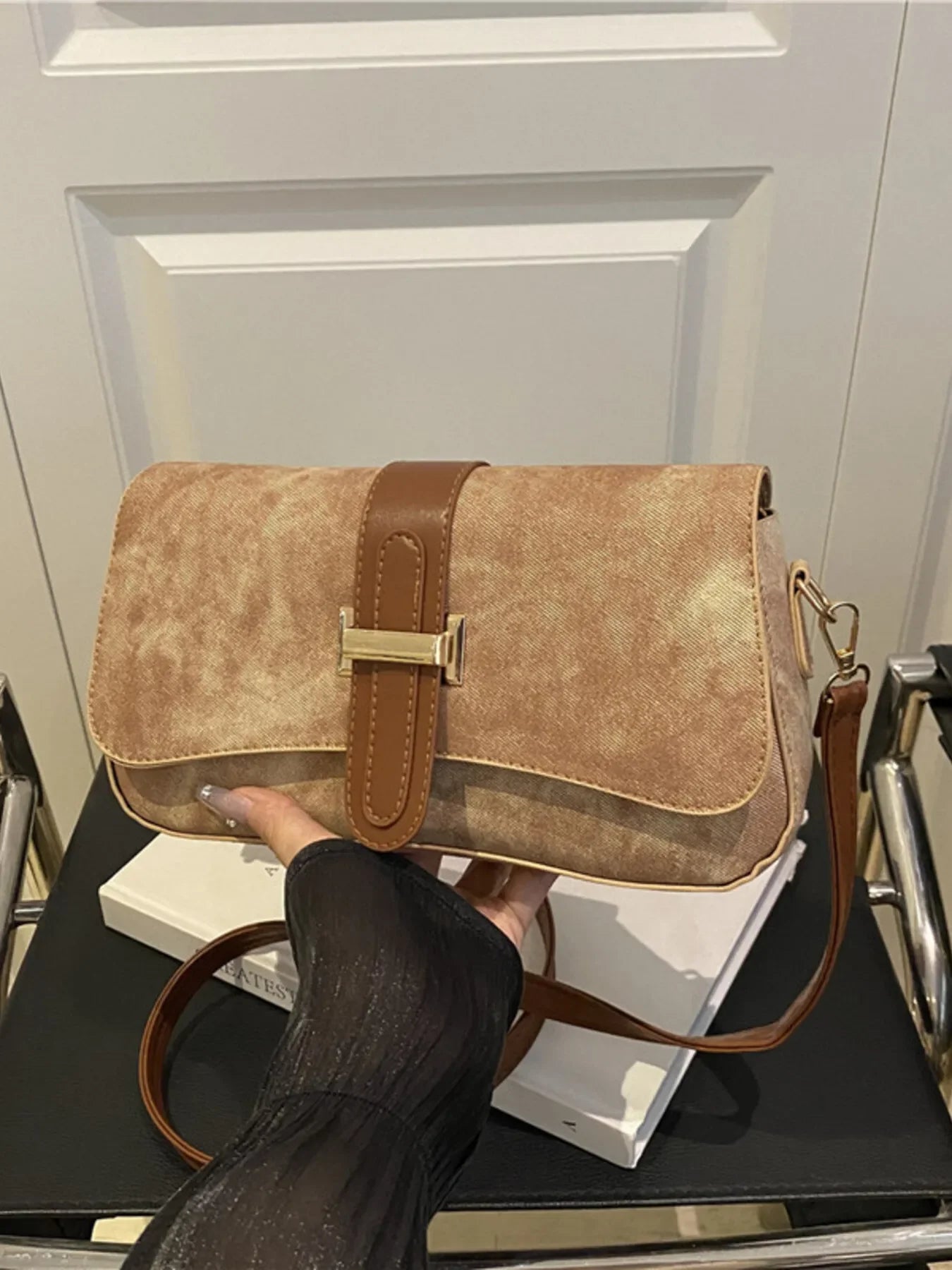 Leather Buckle Strap Crossbody Bag - Piña Colada