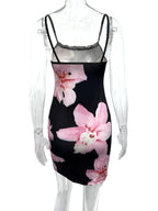 Floral Print Bodycon Cami Dress with Lace Trim - Piña Colada