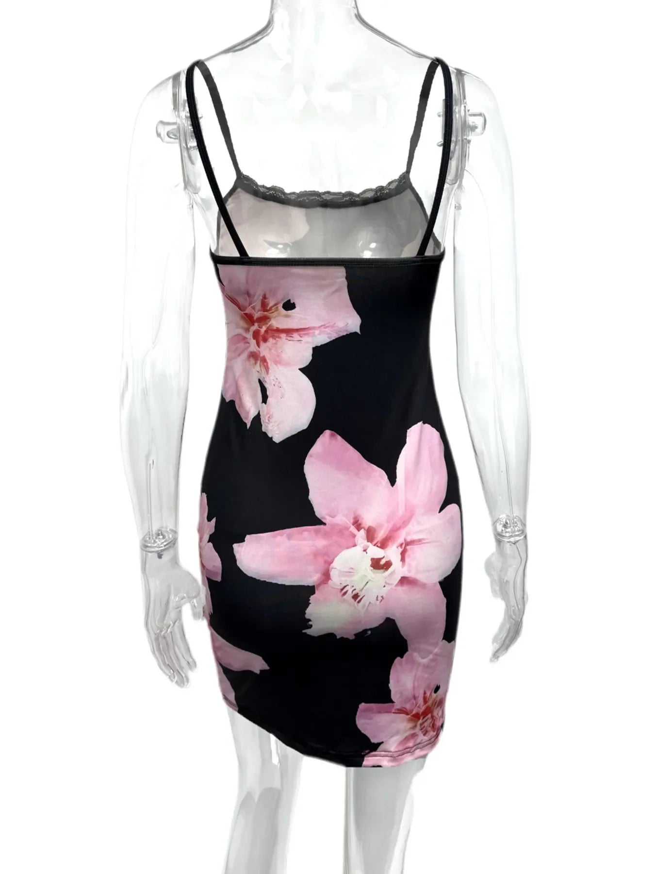 Floral Print Bodycon Cami Dress with Lace Trim - Piña Colada