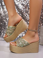Open Toe Platform Wedge Sandals - Piña Colada