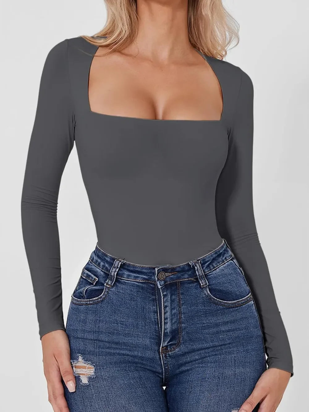 Square Neck Long Sleeve Bodysuit - Piña Colada