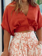 Surplice Top and High Waist Pants Set - Piña Colada