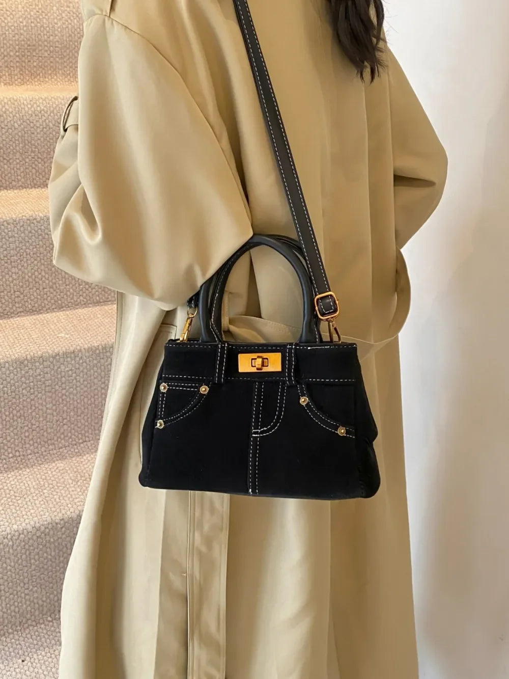 Suede Adjustable Strap Double-Use Handbag - Piña Colada