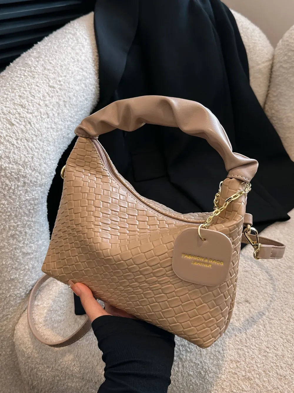 PU Leather Woven Crossbody Bag - Piña Colada