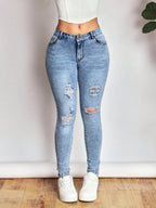 Distressed Skinny Jeans with Bow Back - Piña Colada