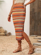 Boho Striped Side Slit Midi Skirt - Piña Colada