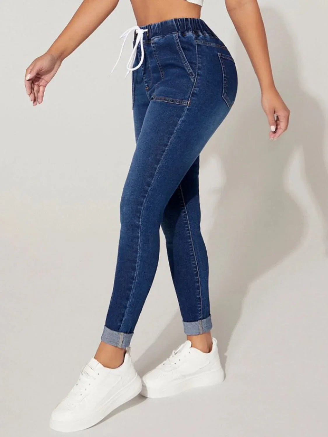 Drawstring Cropped Jeans - Piña Colada