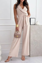 Surplice Sleeveless Wide Leg Jumpsuit - Piña Colada