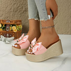 Bow Open Toe Platform Sandals - Piña Colada