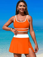 Scoop Neck Top and Skort Swim Set - Piña Colada