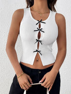 Perfee Bow Front Round Neck Tank - Piña Colada