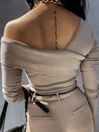 Asymmetrical Single Shoulder Long Sleeve T-Shirt - Piña Colada