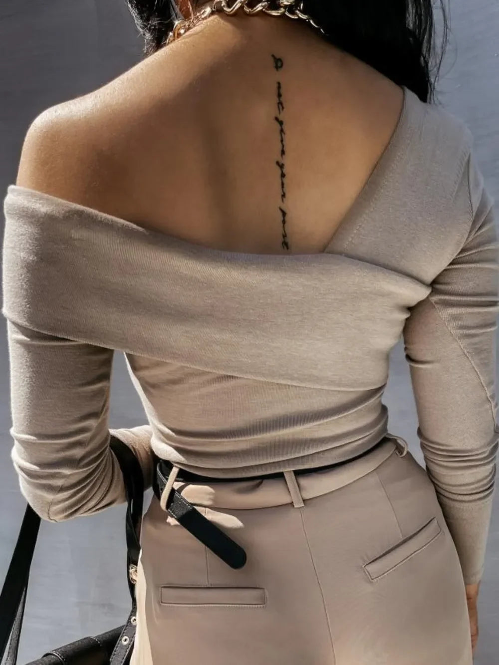 Asymmetrical Single Shoulder Long Sleeve T-Shirt - Piña Colada