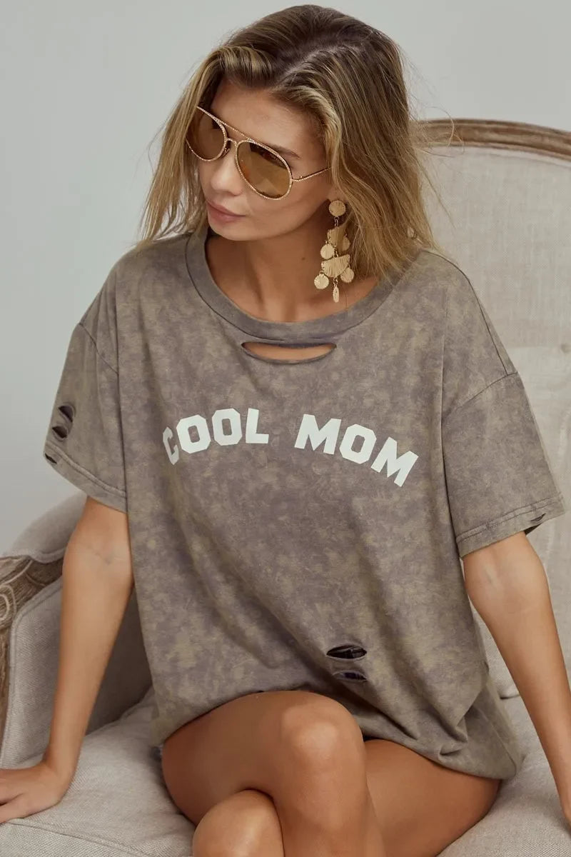 BiBi Washed Laser Cut Detail Cool Mom Print Top - Piña Colada