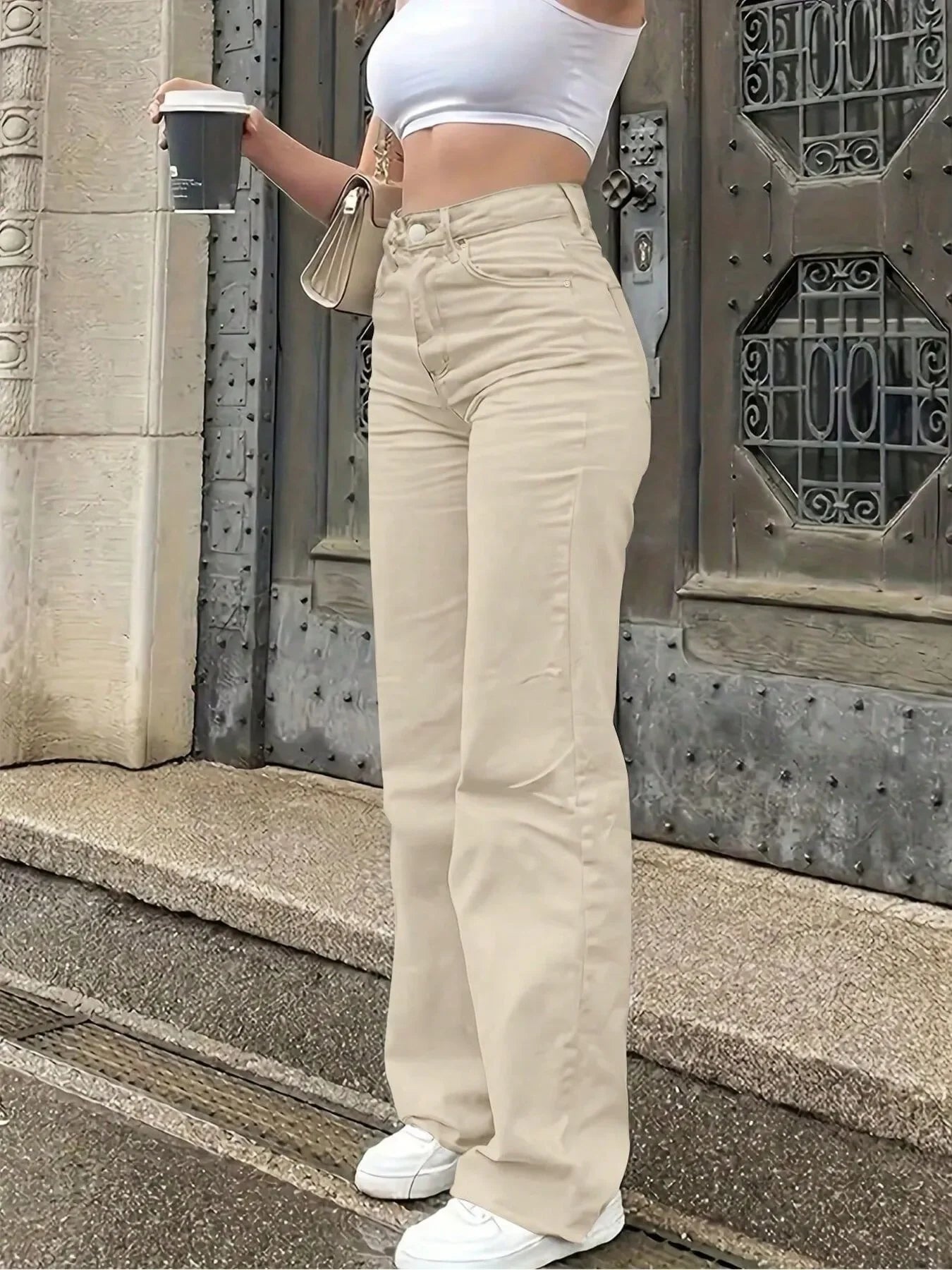 High-Waisted Wide Leg Jeans - Piña Colada