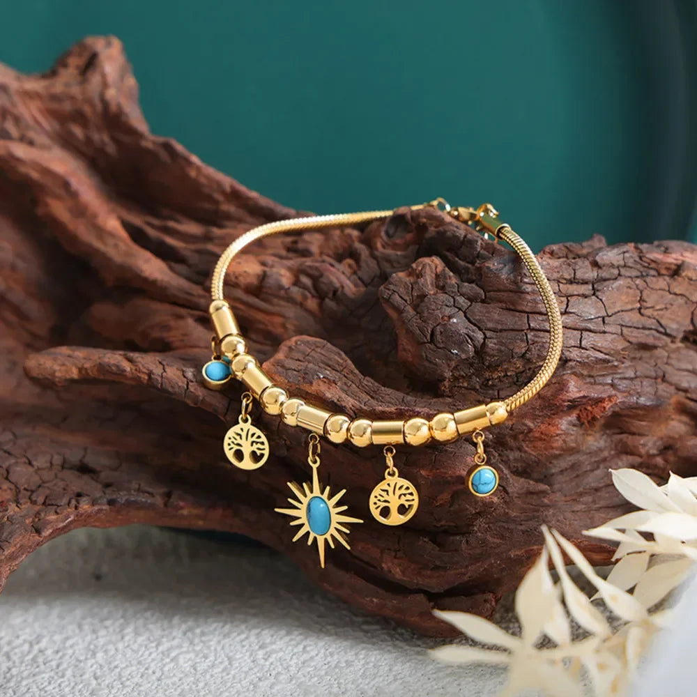 Gold-Plated Titanium Steel Charm Bracelet - Piña Colada