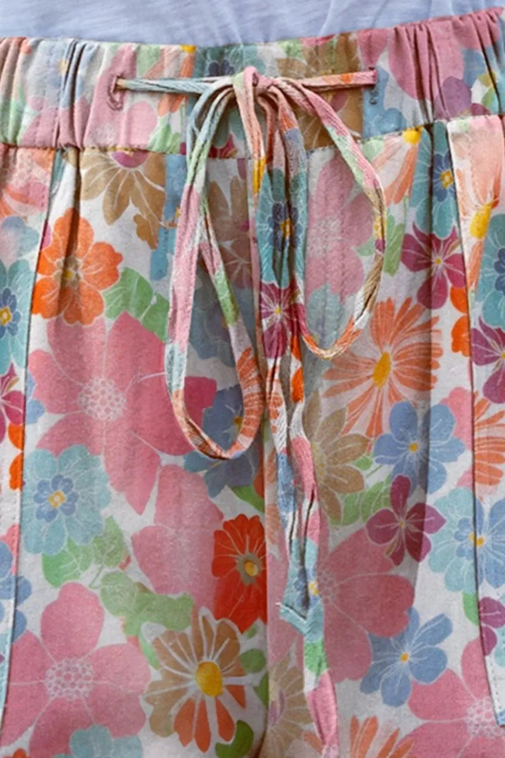 Drawstring Printed Shorts with Pockets - Piña Colada