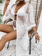 Lace Open Front Longline Cover-Up - Piña Colada