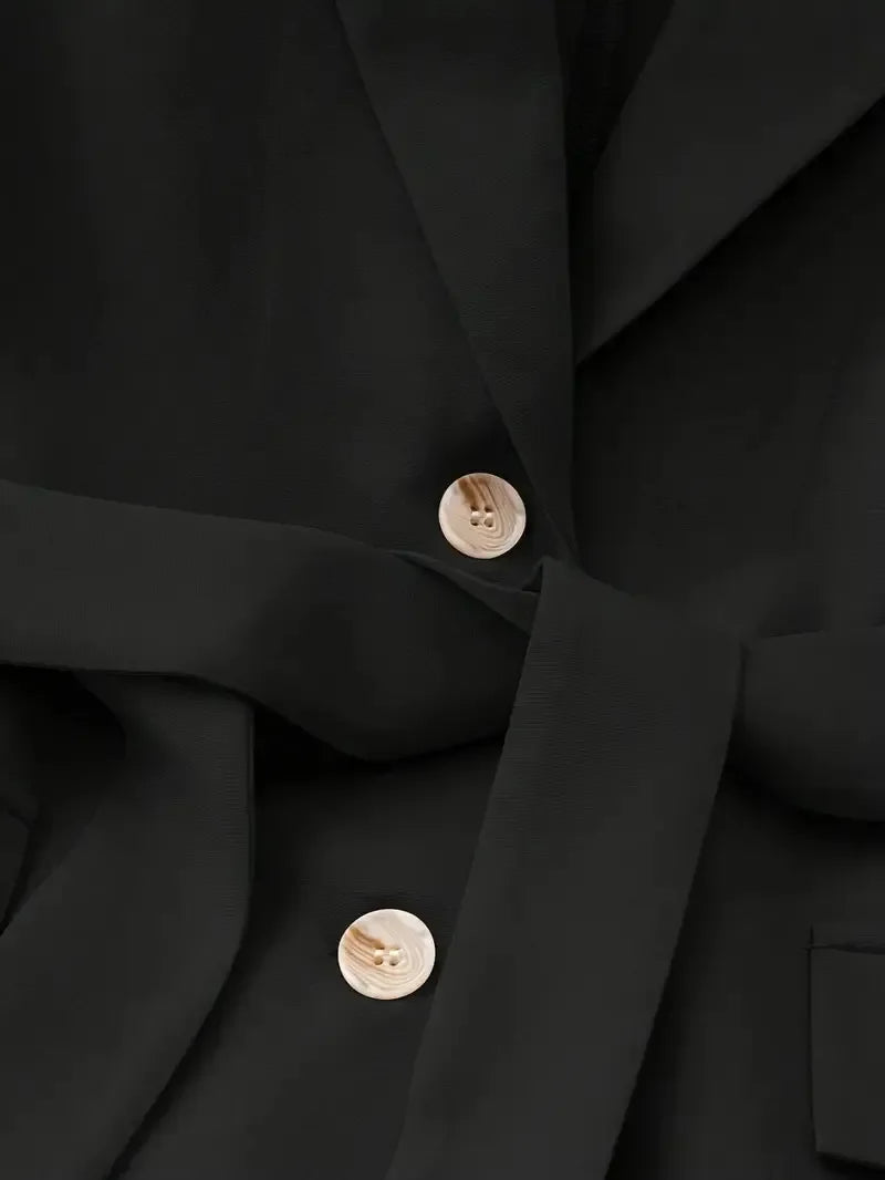 Tie Waist Lapel Collar Sleeveless Blazer - Piña Colada