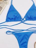 Halter Neck Crisscross Ribbed Bikini Set - Piña Colada