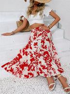 Ruffled Hem Printed Midi Skirt - Piña Colada