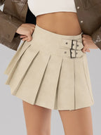 Buckle Decor Pleated Mini Skirt - Piña Colada