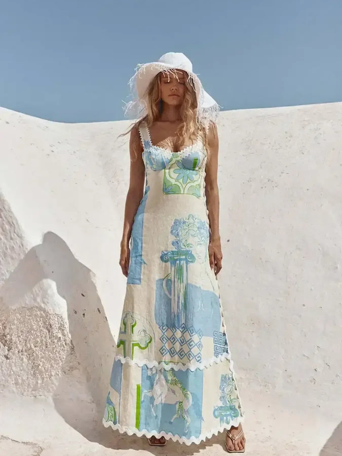 Tied Back Printed Maxi Dress - Piña Colada