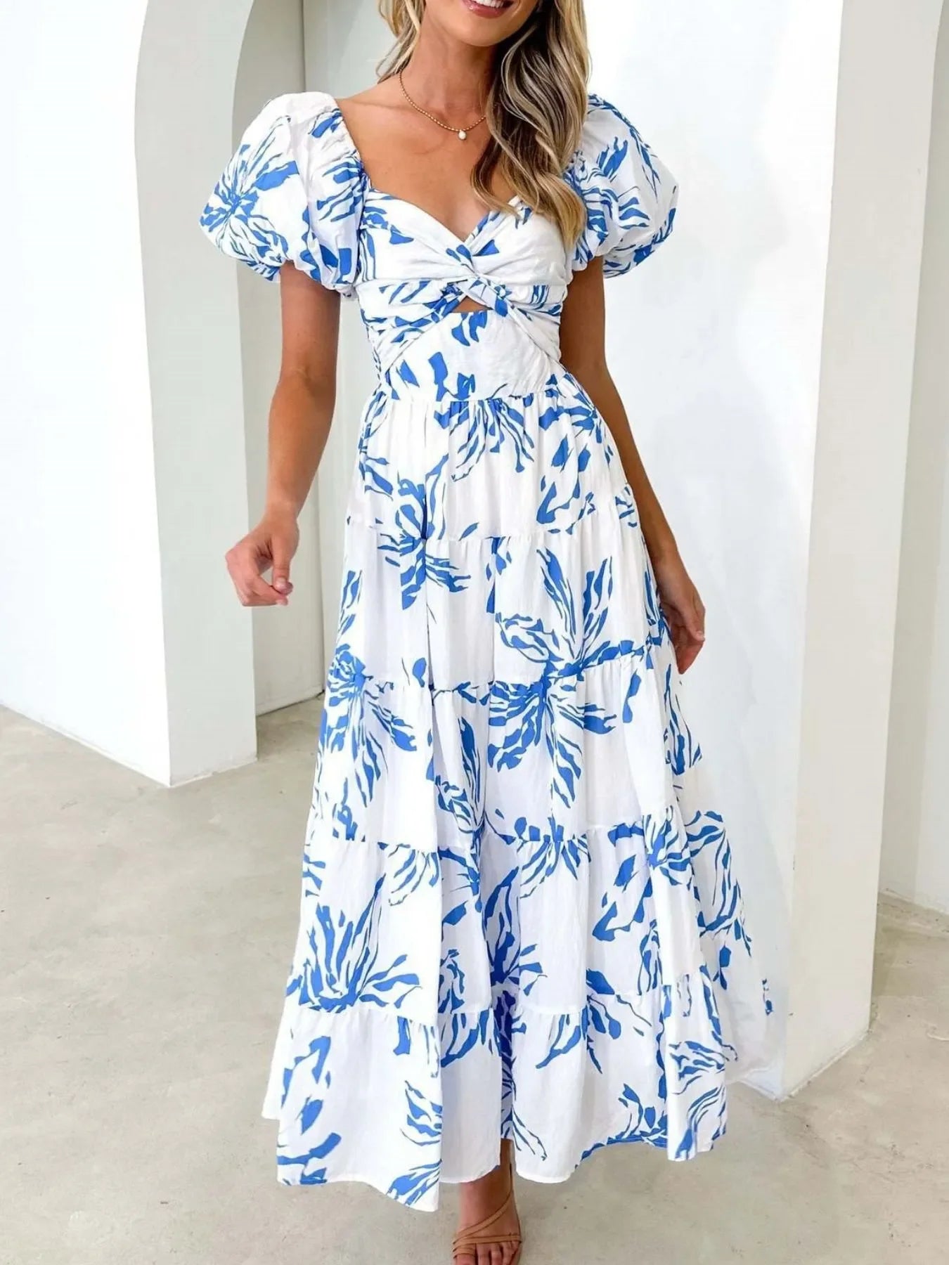 Off-Shoulder Floral Tiered Dress with Ruffle Details - Piña Colada