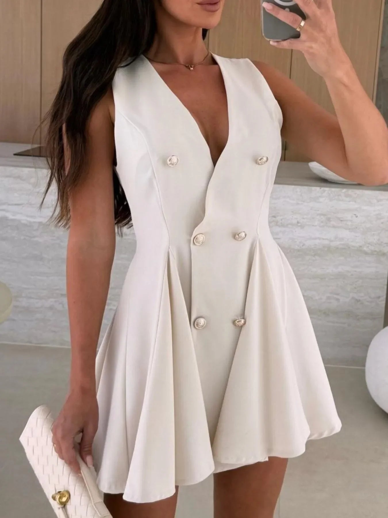 Sleeveless Double-Breasted Mini Dress - Piña Colada