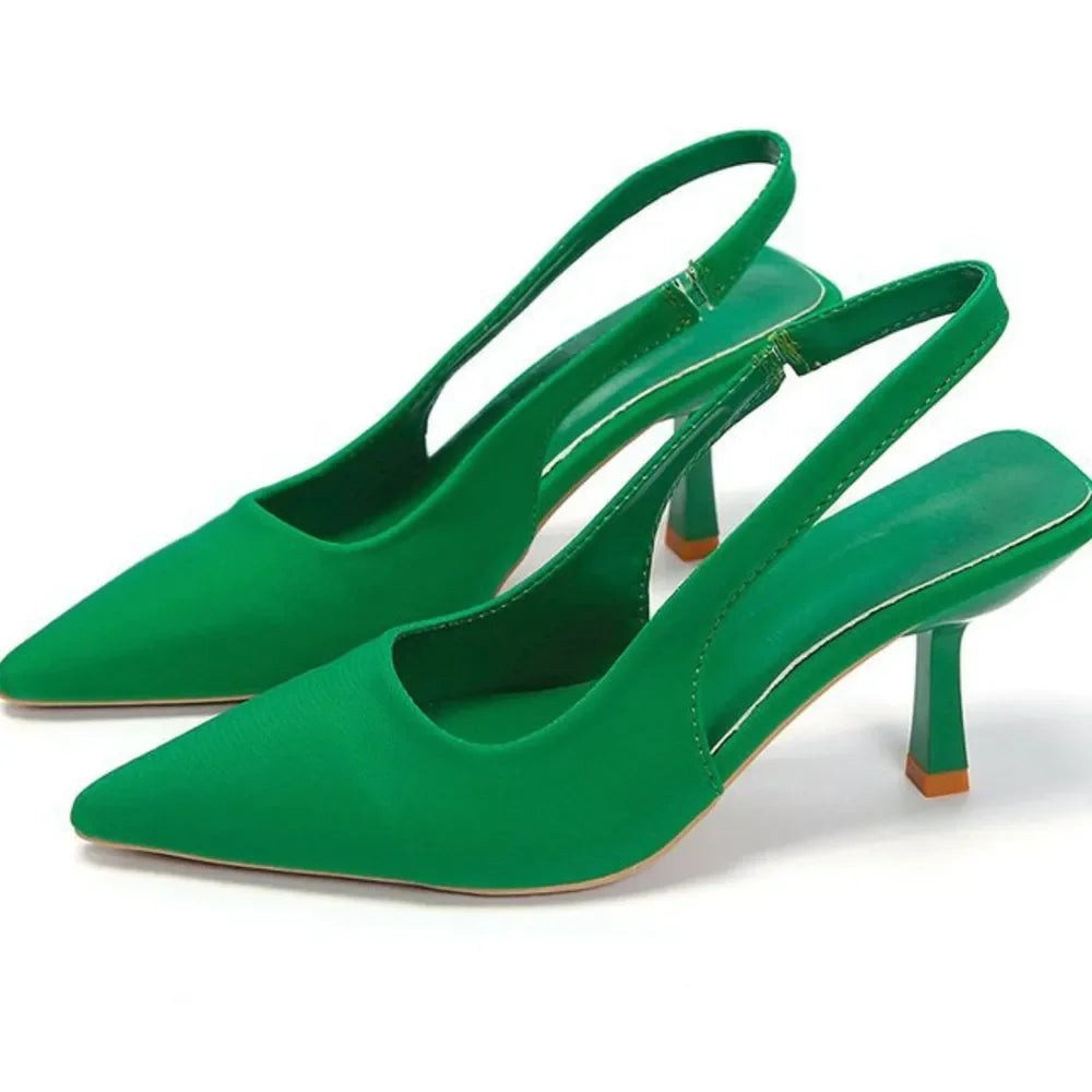 Point Toe Kitten Heel Slingback Pumps - Piña Colada