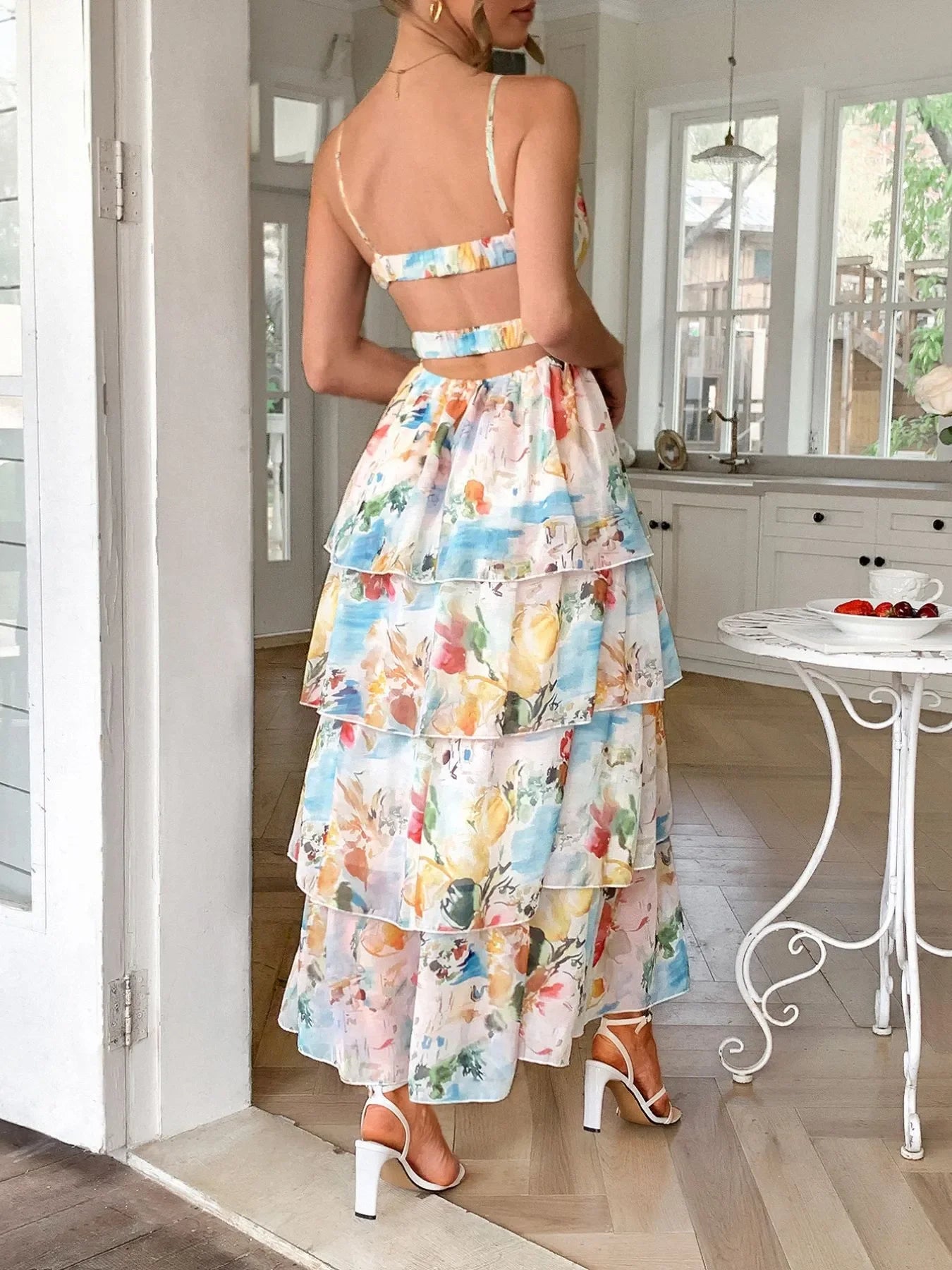 Floral Print Layered Maxi Cami Dress - Piña Colada