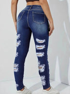 High Waisted Distressed Skinny Jeans - Piña Colada