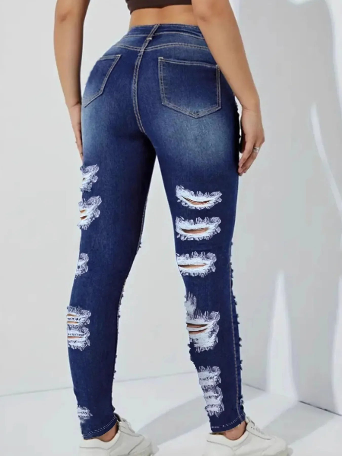 High Waisted Distressed Skinny Jeans - Piña Colada