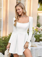 Pearl Trim Long Sleeve Mini Dress - Piña Colada