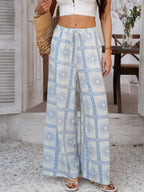 Devine Drawstring Printed Wide Leg Pants - Piña Colada
