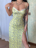 Floral Print Sweetheart Neck Cami Dress - Piña Colada