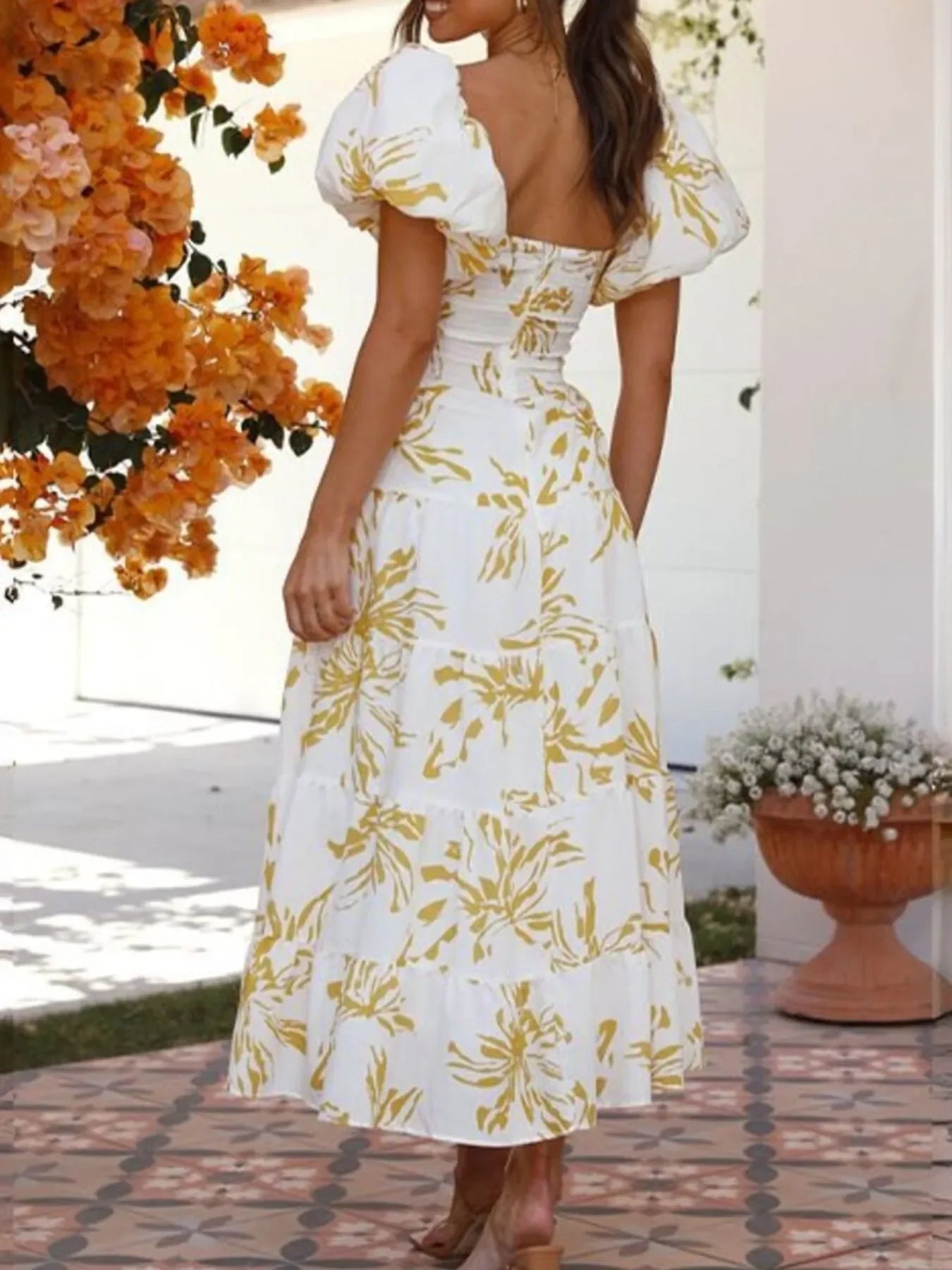 Off-Shoulder Floral Tiered Dress with Ruffle Details - Piña Colada