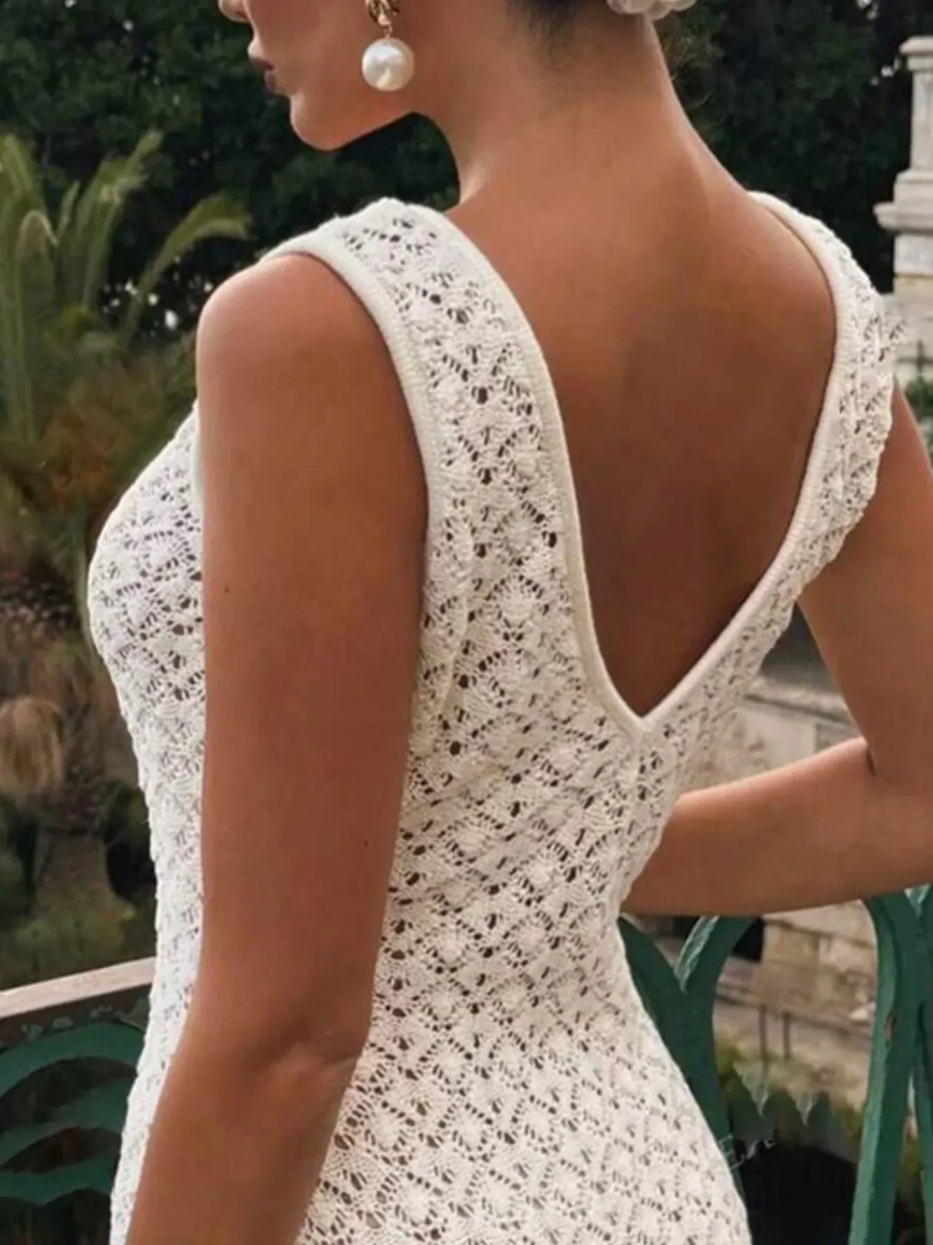 Lace Crochet V-Neck Sleeveless Maxi Dress - Piña Colada