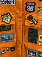 Embroidered Patch Button Up Long Sleeve Denim Jacket - Piña Colada