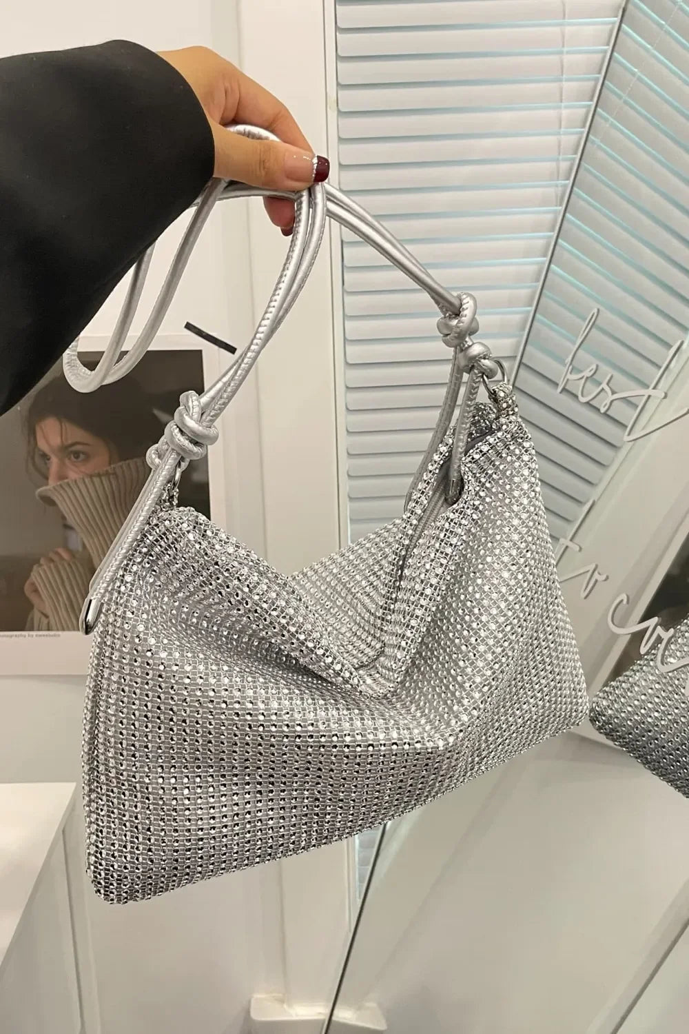 Rhinestone Knotted Strap Crossbody Bag - Piña Colada