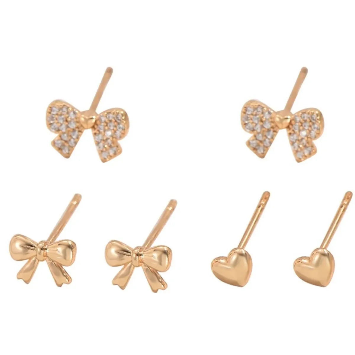 6 Piece Bow Heart Stud Earrings Set - Piña Colada