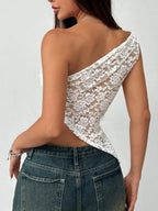 Lace One-Shoulder Asymmetric Top - Piña Colada