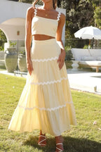 Contrast Trim Cami and Maxi Skirt Set - Piña Colada