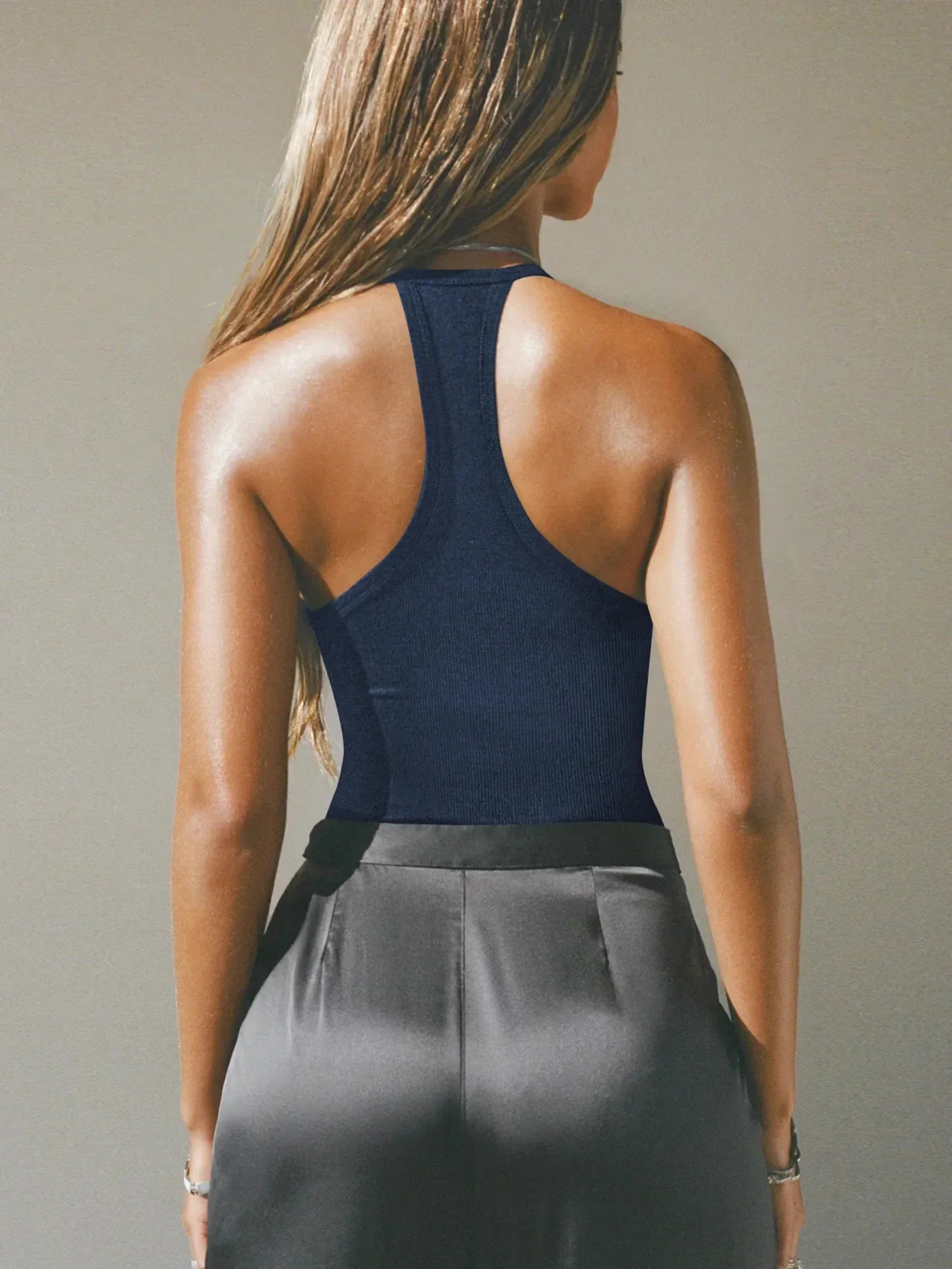 Cutout Ribbed Tank Top - Piña Colada