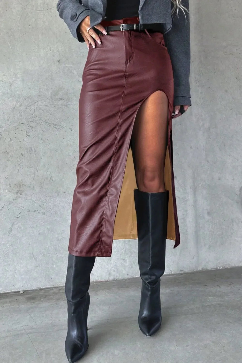 Slit Midi Skirt with Pockets - Piña Colada