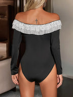 Perfect Sequin Ruffled Off-Shoulder Long Sleeve Bodysuit - Piña Colada