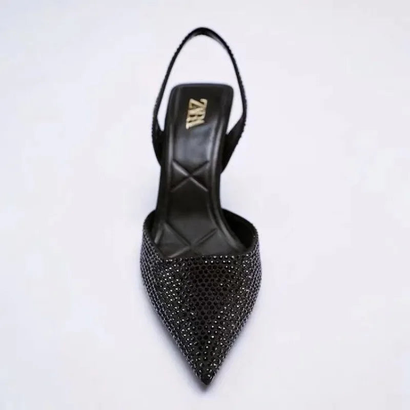 Rhinestone Slingback High Heel Pumps - Piña Colada